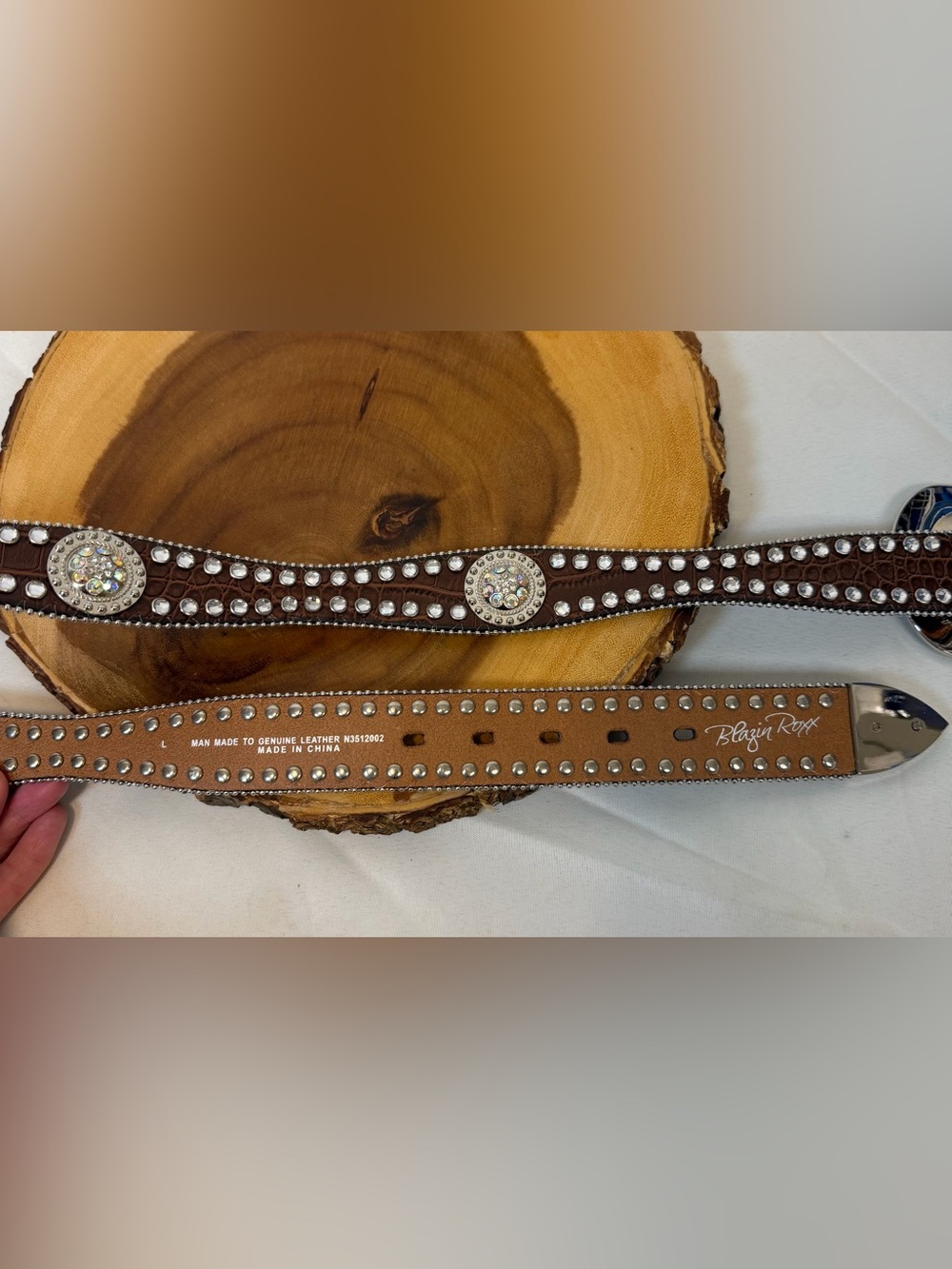 Blazin Roxx Brown Belt with Rhinestones and Conchos Scalloped Western Large - Picture 2 of 8